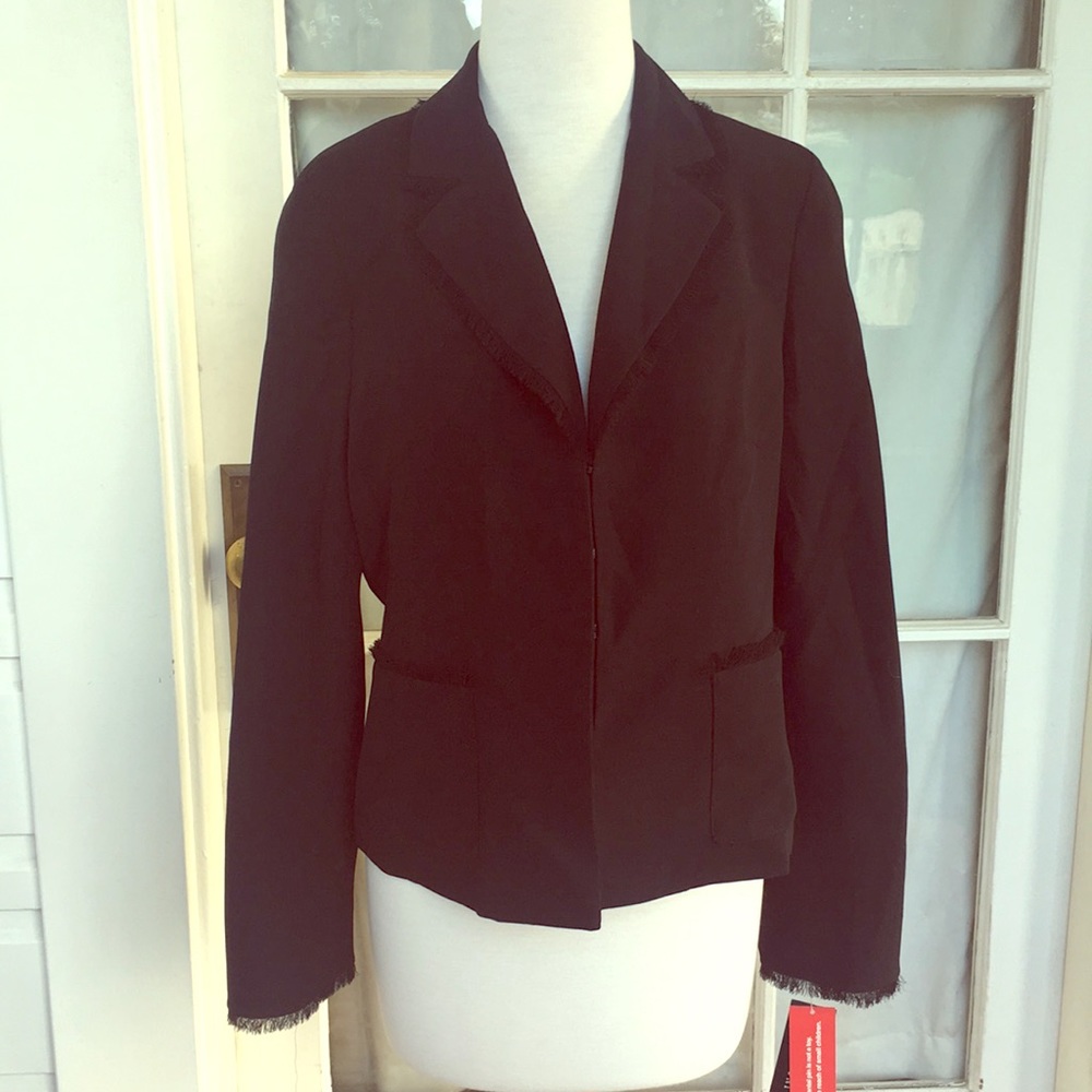 INC size 12 NWT black fitted blazer fringe